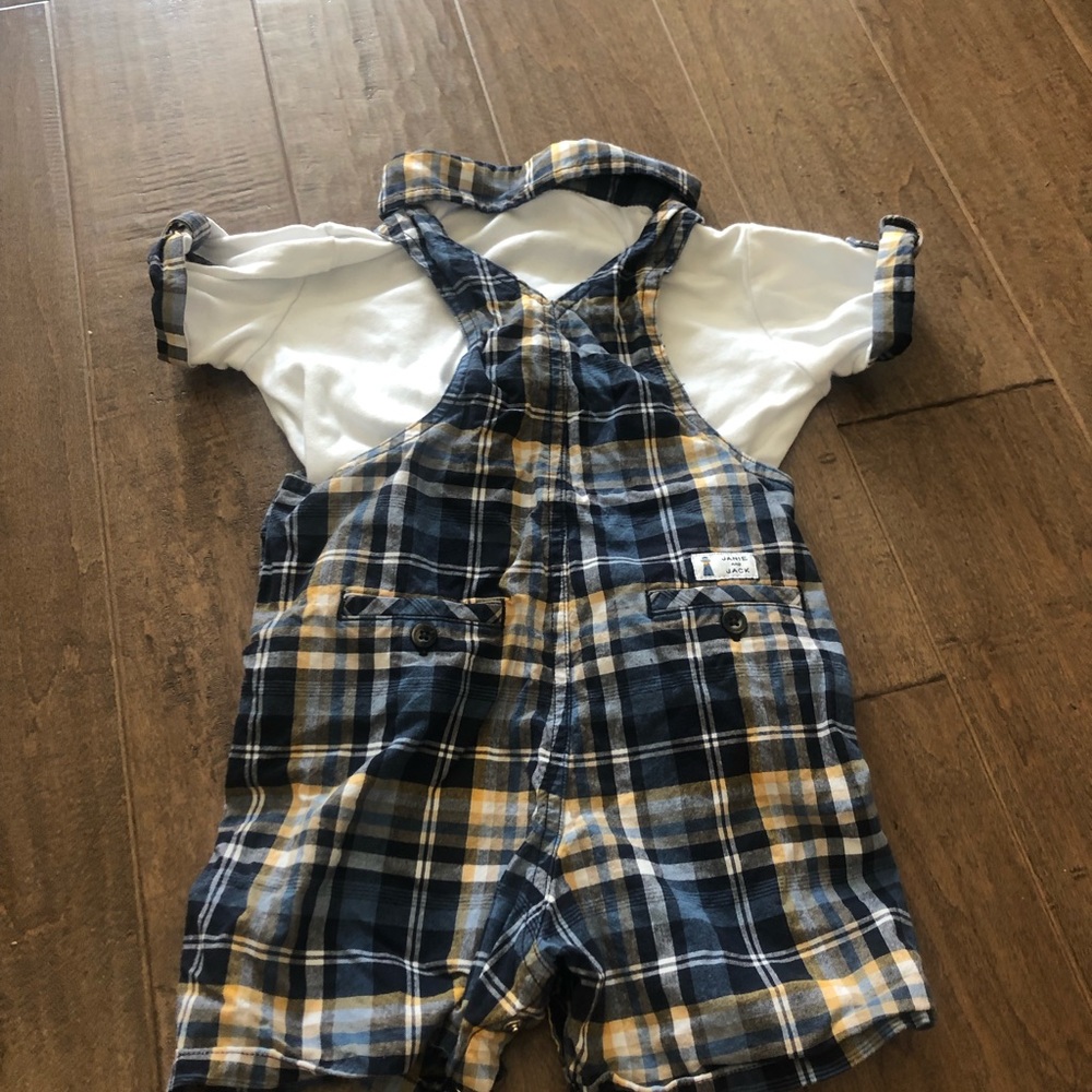 Janie & Jack madras overalls 6-12M & shirt 18-24M - Picture 2 of 8